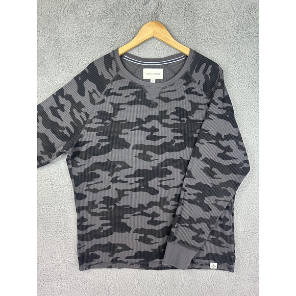 Sun + Stone Sweater Mens XL Gray Black Camo Crewneck Pullover Cotton Rugby Mens - Picture 1 of 9